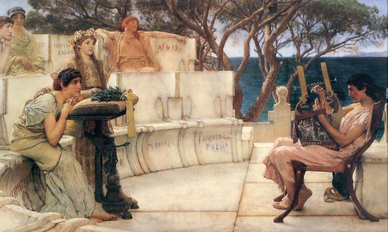 Sir Lawrence Alma-Tadema,OM.RA,RWS Sappho and Alcaeus France oil painting art